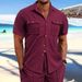 Men's Waffle Short Sleeved Casual Solid Color Lapel Button Pocket Versatile Shirt_viptrois.com