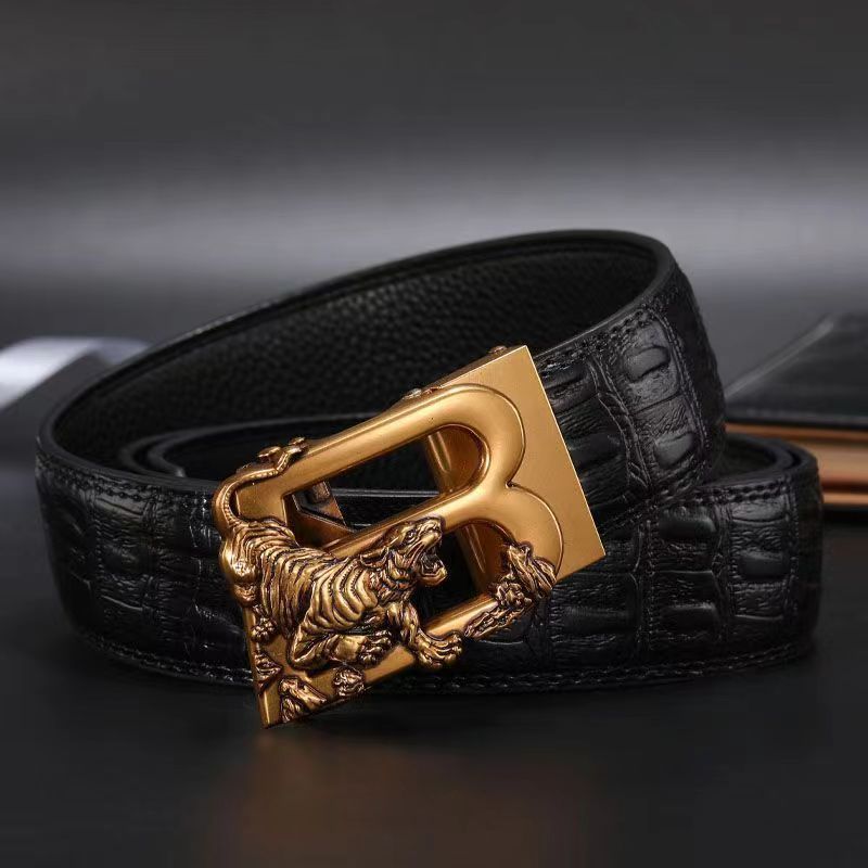 Apparel Accessories Buckle Belt Cowhide Shiny Large Crocodile Pattern Casual Belt Men's Personality Business Belt_viptrois.com