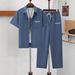 Men's Short Sleeve Shirt And Pants Set, Solid Color With Minimalist Letter Print, Comfortable Casual Outfit_viptrois.com