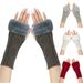 Women's Knitted Wool Half-Finger Gloves - Warm & Soft Double Diamond Design For Autumn & Winter (Short Cuff, Stylish & Cozy)_viptrois.com