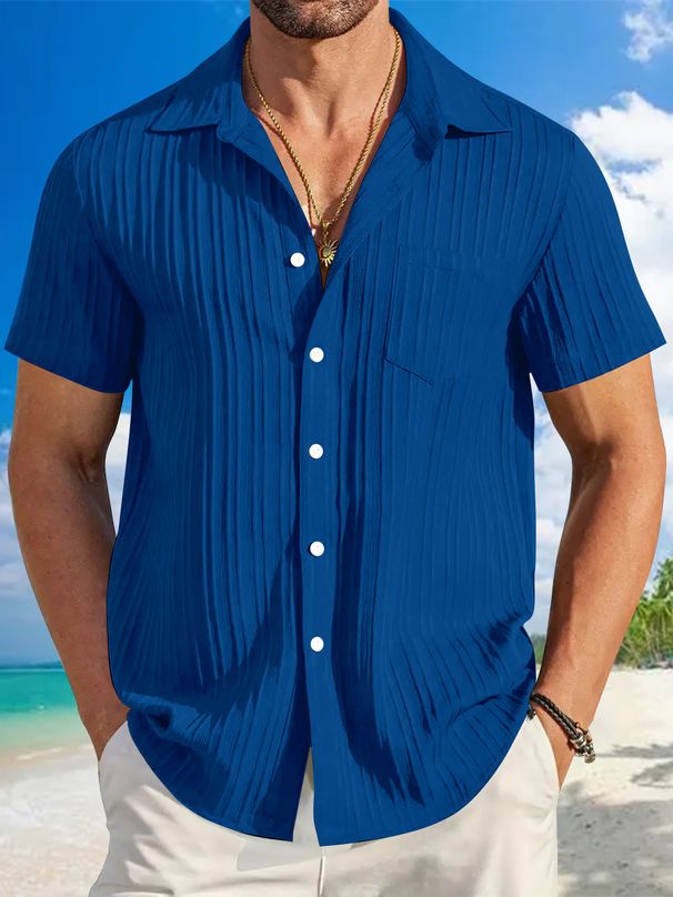 Men's Clothing Fashion Summer Men's Men's Fashion Striped Casual Beach Shirt Short Sleeved Shirt_viptrois.com