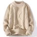 Solid Color Low-neck Men's Twisted Flower Warm Sweater Winter New Youth Crew Neck Cashmere Knitted Bottoming Shirt_viptrois.com
