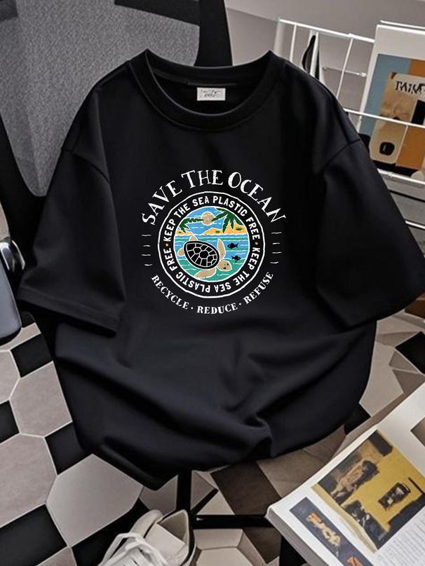 Save The Ocean Keep The Sea Plastic Free Turtle T-Shirt Size S-5XL Versatile Stylish Fashion Graphic Homme Breathable Unisex Top For Everyday Wear_viptrois.com