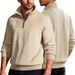 Vintage-Inspired Zip-Up Knit Sweatshirt With Contrast Panels - Relaxed Fit, Long Sleeve, Unisex Casual Pullover For Fall & Winter_viptrois.com