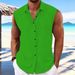 Men's Sleeveless Solid Color Shirt European American Style Collared Beach Cardigan Casual Moisture Wicking Sweat Absorbing Light Short-Sleeved Thin_viptrois.com