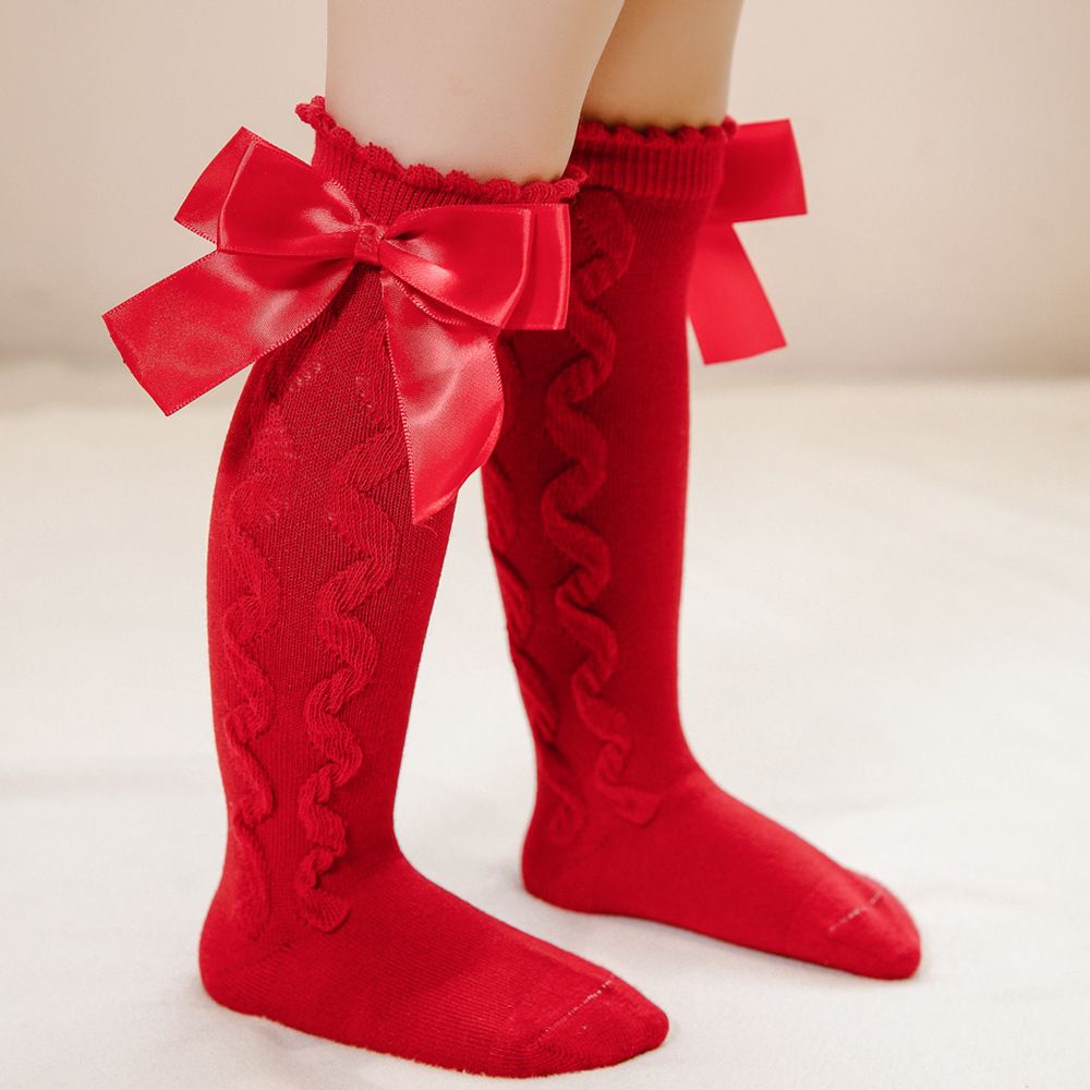 Kid's Clothing Copyright Applied For Spring And Autumn Double Bow Princess Baby Mid Tube Socks 0 To 3 Years Old Lolita Dress Socks_viptrois.com