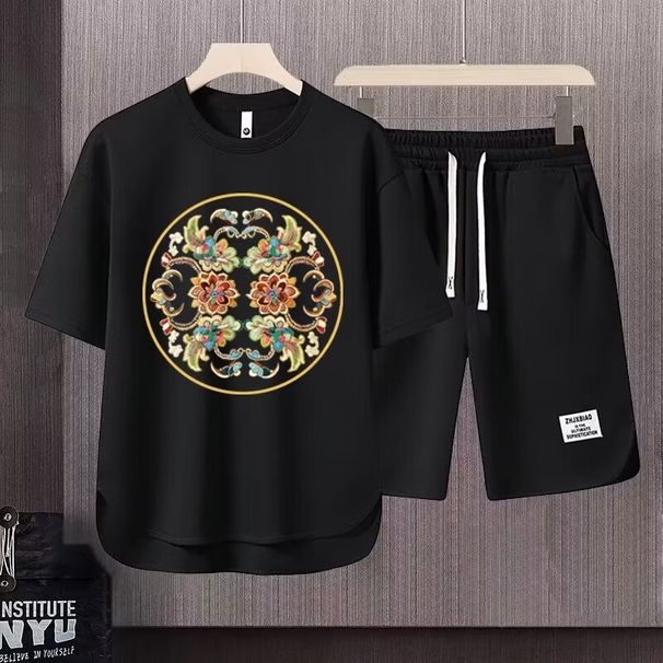 Men's Clothing 2024 Waffle Casual Summer Suit Men's Loose Teen Short sleeved T shirt Shorts Handsome Two piece Suit_viptrois.com