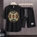 Men's Clothing 2024 Waffle Casual Summer Suit Men's Loose Teen Short sleeved T shirt Shorts Handsome Two piece Suit_viptrois.com