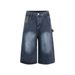 Men's Patchwork Denim Shorts High Street Style Loose Casual Washed Distressed Wide Leg Capri Pants Summer Fashion_viptrois.com