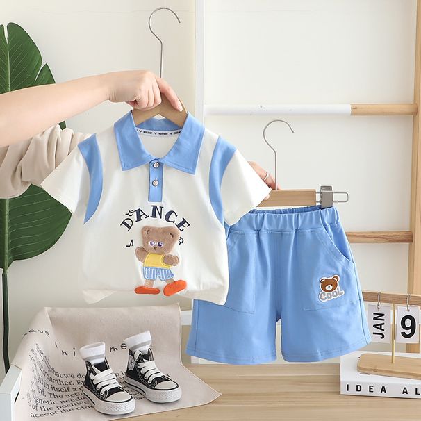 Boys' Short Sleeved 2024 New Handsome Baby College Style Polo Shirt Summer Stylish Two-piece Set Trendy_viptrois.com