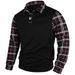 Pulse Cross-Border European And American Foreign Trade Hot-Selling Plaid Patchwork Printed Half-Zip Polo Shirt Men's_viptrois.com