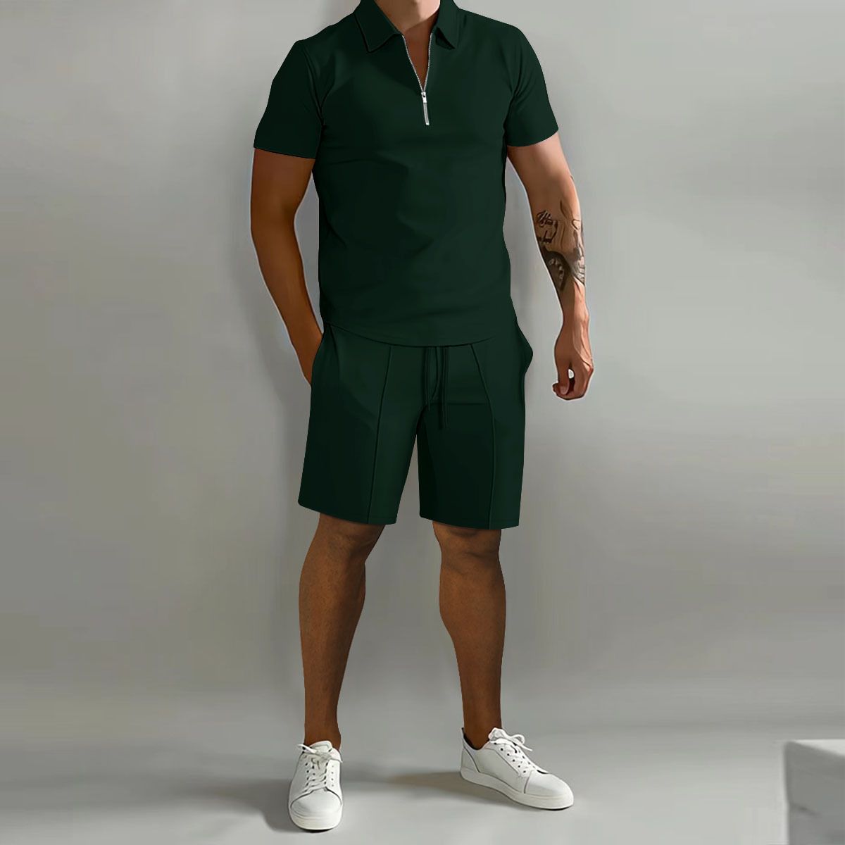 Trendy Men's Polo Casual Loose Short Sleeved Shorts Sports Set Short Sleeved Shorts Summer Set_viptrois.com