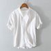 Men's Clothing Summer New Men's Short Sleeved Shirt Tops Loose Cotton Coat Casual Youth Striped Shirt_viptrois.com
