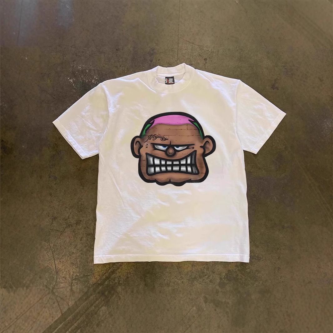 250g Heavyweight Cotton American Gothic Print T-Shirt Oversized Street Style Loose Short Sleeve for Couples Men And Women_viptrois.com
