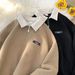 2026 Polo Shirt Sweatshirt Men Spring Autumn Japanese Retro Color Block Turn-down Collar Top Heavyweight College Style Casual_viptrois.com