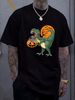 Funny Halloween Dinosaur Pumpkin Scary T Rex Boys Dino T-Shirt Slightly Graphic Print Round Neck Short Sleeve Women Top Graphic Tees Designer Clothes Summer Breathable Casual Top For Everyday Wear Women Unisex Fashion Comfortable Stylish Versatile_viptrois.com