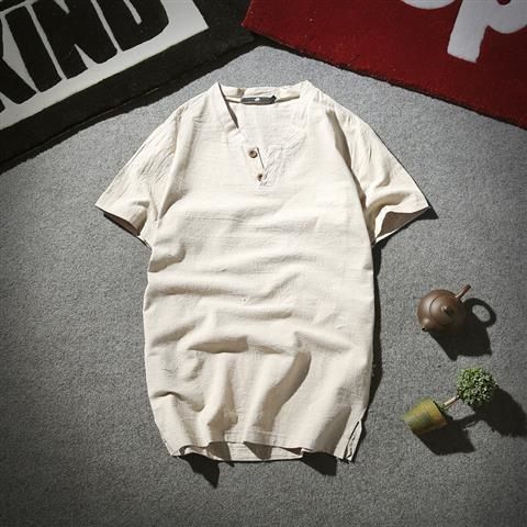 Men's Cotton Linen Short Sleeve Shirt And Shorts Set Chinese Style Loose Large Size Collar Shirt Summer Leisure Sports Two-Piece Suit_viptrois.com