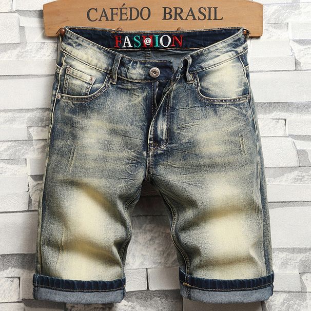 Men's new summer style nostalgic color simple jeans for men, fashionable personality, slim mid-waist five-quarter pants for men_viptrois.com