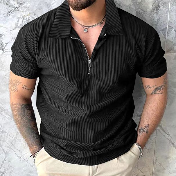 Men's New Summer Solid Color Polo Shirt Short Sleeve Zipper Polo Shirt T-shirt Tops_viptrois.com