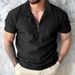 Men's New Summer Solid Color Polo Shirt Short Sleeve Zipper Polo Shirt T-shirt Tops_viptrois.com