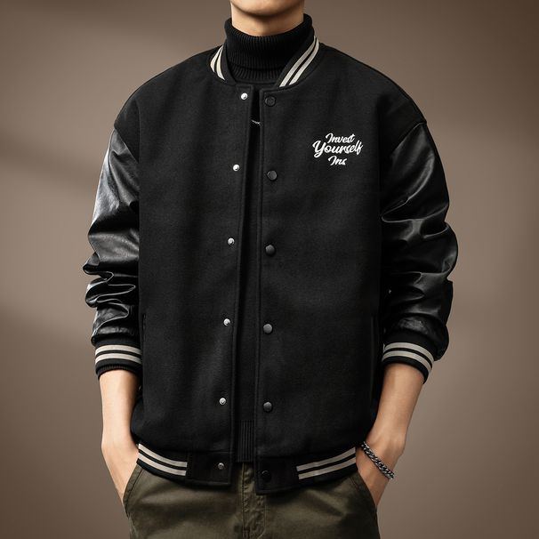 High-End American Retro PU Leather Patchwork Baseball , Autumn And Winter Stand Collar Loose Casual Pilot Jacket For_viptrois.com