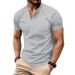 2025 Cross-border American Waffle Henley Shirt Men's T-Shirt Heavy Contrast Color Ragged Shoulder Slim T-Shirt Short Sleeve_viptrois.com
