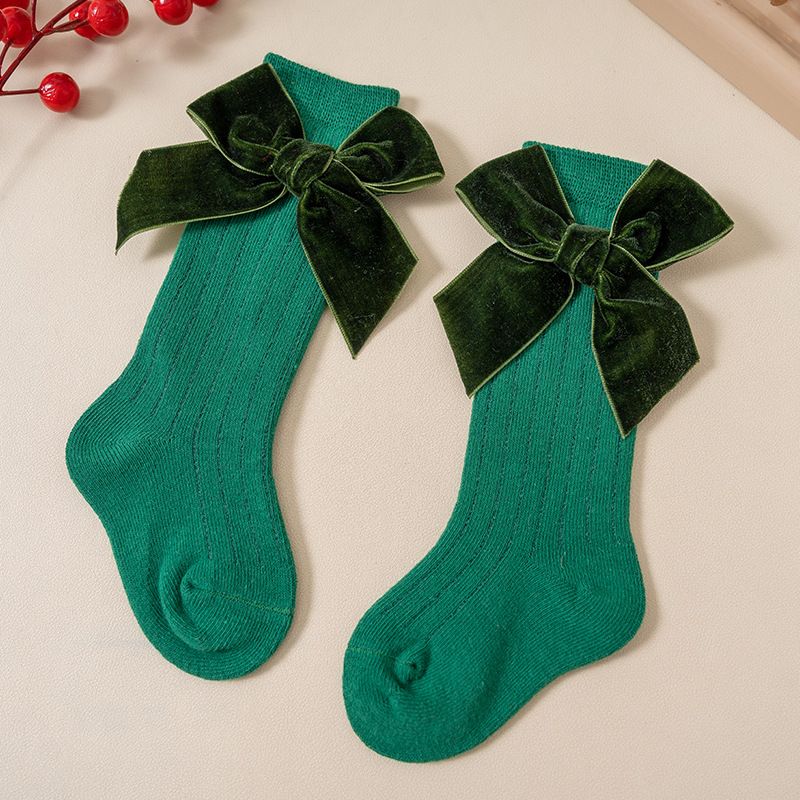 Children's Socks autumn and winter middle tube socks baby infant small children newborn bow Christmas long tube socks_viptrois.com