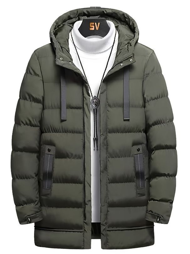 Men's Long Down Coat With Hood – Premium White Goose Feather Winter Jacket, Waterproof & Windproof (EU XXS-XXXL, Black/Navy/Army Green)_viptrois.com