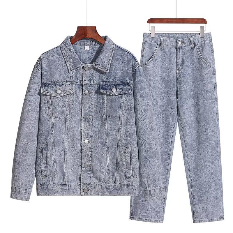Men's Clothing Old Retro Washed Denim Suit Loose Jacket Coat Casual Two Piece Suit Trendy_viptrois.com
