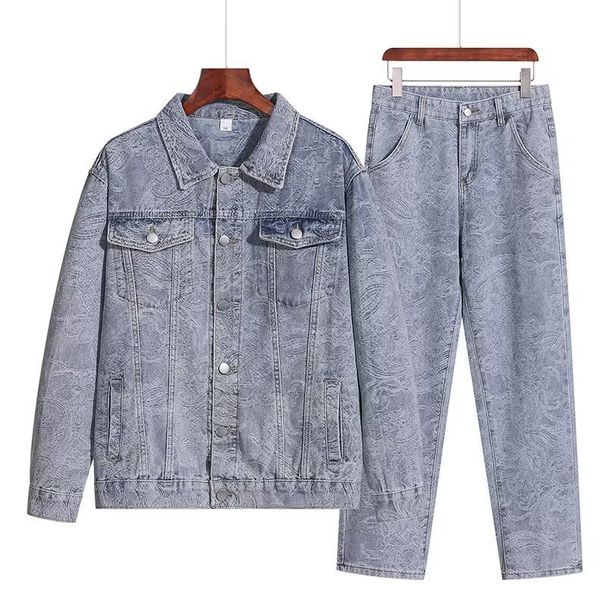 Men's Clothing Old Retro Washed Denim Suit Loose Jacket Coat Casual Two Piece Suit Trendy_viptrois.com