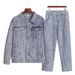 Men's Clothing Old Retro Washed Denim Suit Loose Jacket Coat Casual Two Piece Suit Trendy_viptrois.com