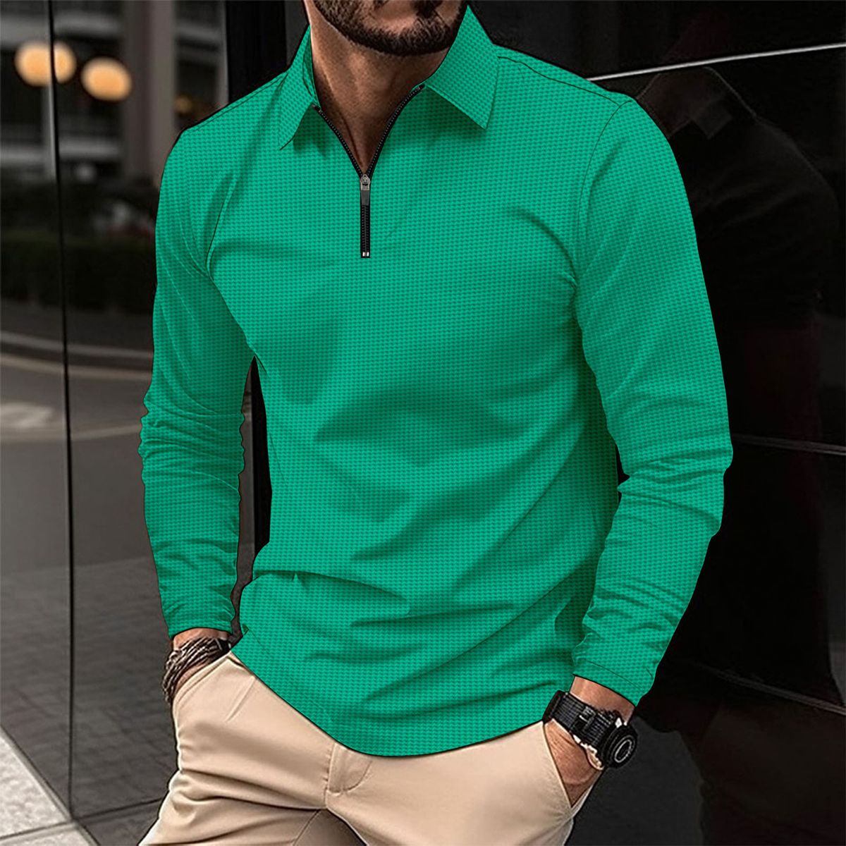 Men's Clothing Waffle Knit Long Sleeve T-Shirt - Relaxed Fit Crew Neck Casual Top (6 Colors) | Breathable Poly-Cotton Blend | Machine Washable_viptrois.com