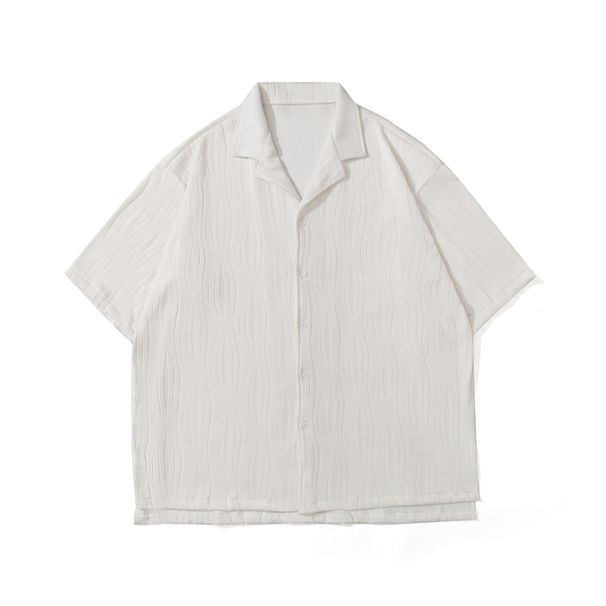 Men's Clothing Summer Men's Solid Color Casual Loose Suit Collar Wave Ice Silk Drape Short Sleeve Shirt Fashion Shirt_viptrois.com