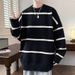 Loom Loom 2025 Striped Knitted For Men, Autumn Winter New Korean And European Style, Loose Fit Youth Sweater Jacket_viptrois.com