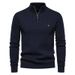 Pure Cross-Border Stand Collar Cotton Sweater Casual Half-Zip Solid Color Pullover High-Quality Men's Knitwear_viptrois.com