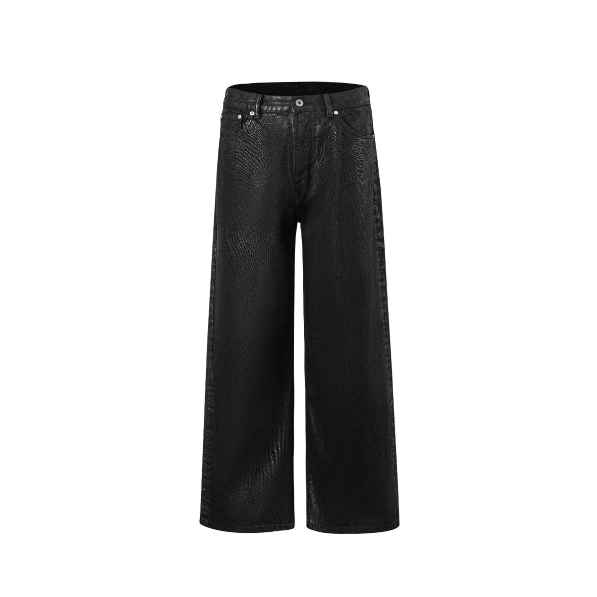 Waxed Okayama Denim A-Line Pants – 14.8oz Coated Straight-Leg Jeans (Vintage Wash, Relaxed Fit, Unisex Streetwear)"_viptrois.com