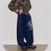 Korean Large-size Trendy Brand Navy Blue Casual Pants Men's Spring And Autumn Straight Wide-leg High Street Lazy And Relaxed Printed Sweatpants_viptrois.com