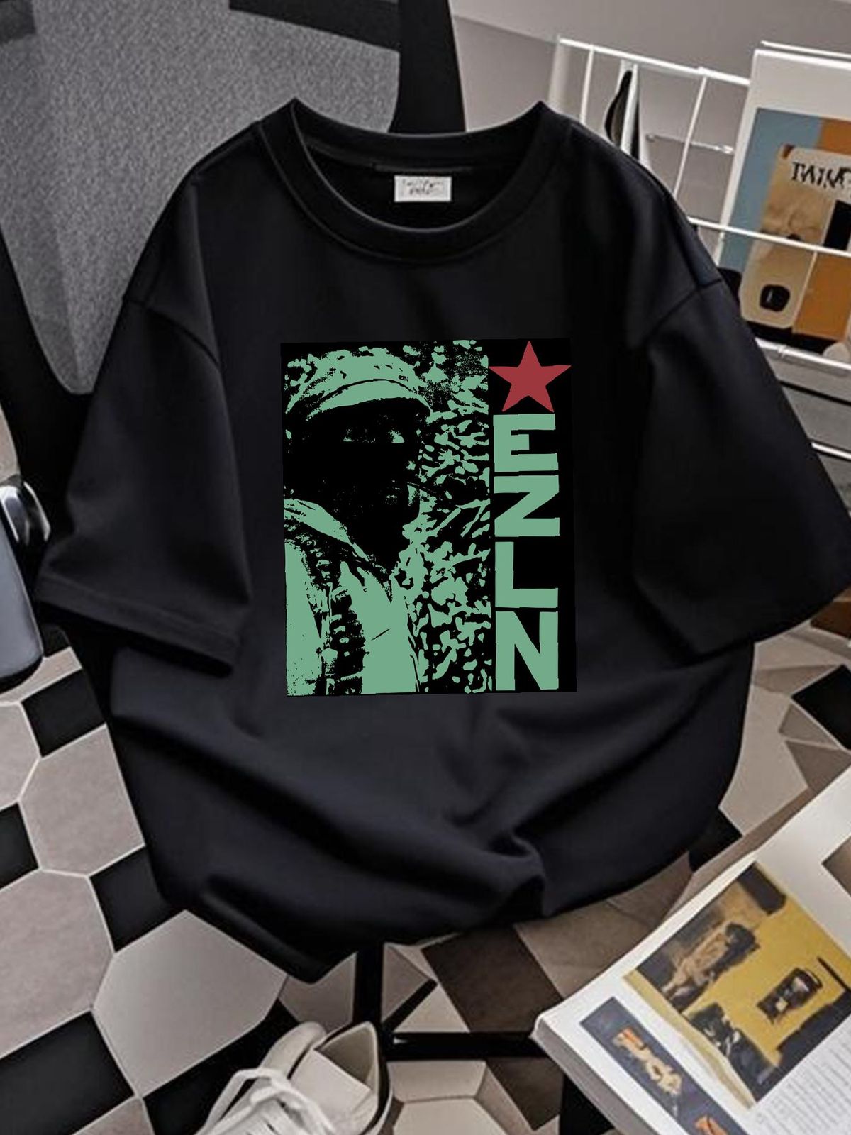 New Rare EZLN Star Zapatista Codante Marcos Emiliano Zapata Retro T Shirt Doublesided Vintage Style Versatile Stylish Streetwear Graphic Casual_viptrois.com