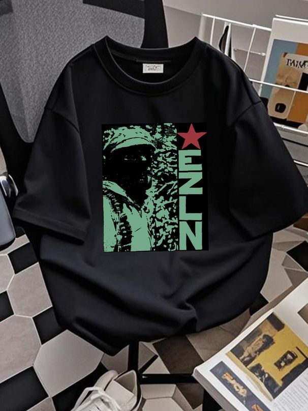 New Rare EZLN Star Zapatista Codante Marcos Emiliano Zapata Retro T Shirt Doublesided Vintage Style Versatile Stylish Streetwear Graphic Casual_viptrois.com