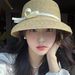 Hepburn Style Natural Raffia Bow Straw Hat For Women For Summer Travel Sun Protection Bucket Hat Bowler Hat_viptrois.com