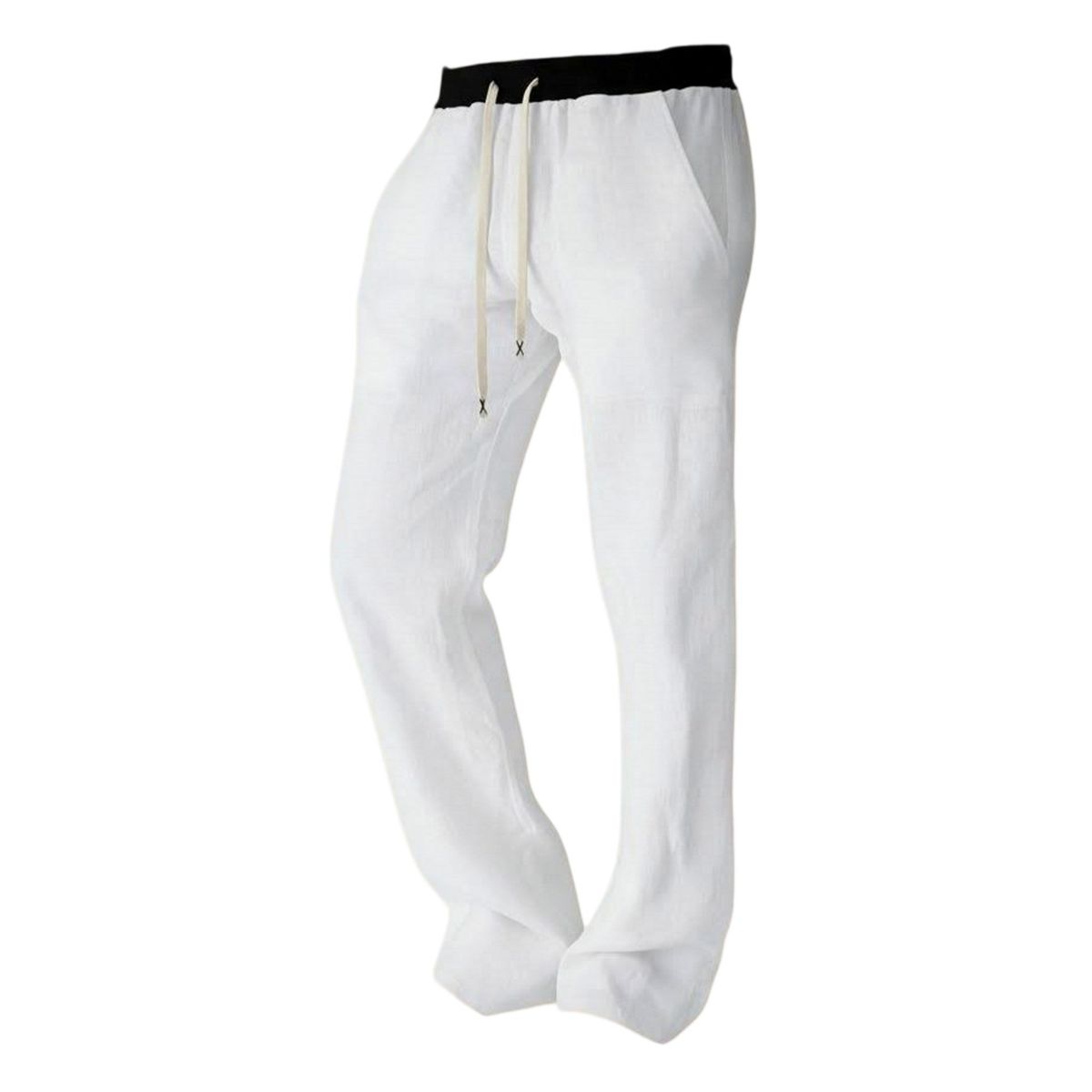 Men's Clothing Men's Linen Casual Trousers Color Blocked Loose Fitting Comfortable Drawstring Beach Vacation Pants_viptrois.com