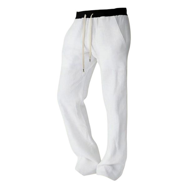 Men's Clothing Men's Linen Casual Trousers Color Blocked Loose Fitting Comfortable Drawstring Beach Vacation Pants_viptrois.com