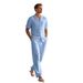 25 American Style Summer Long Pants Men Linen Beach Casual Short Sleeve Shirt Set_viptrois.com