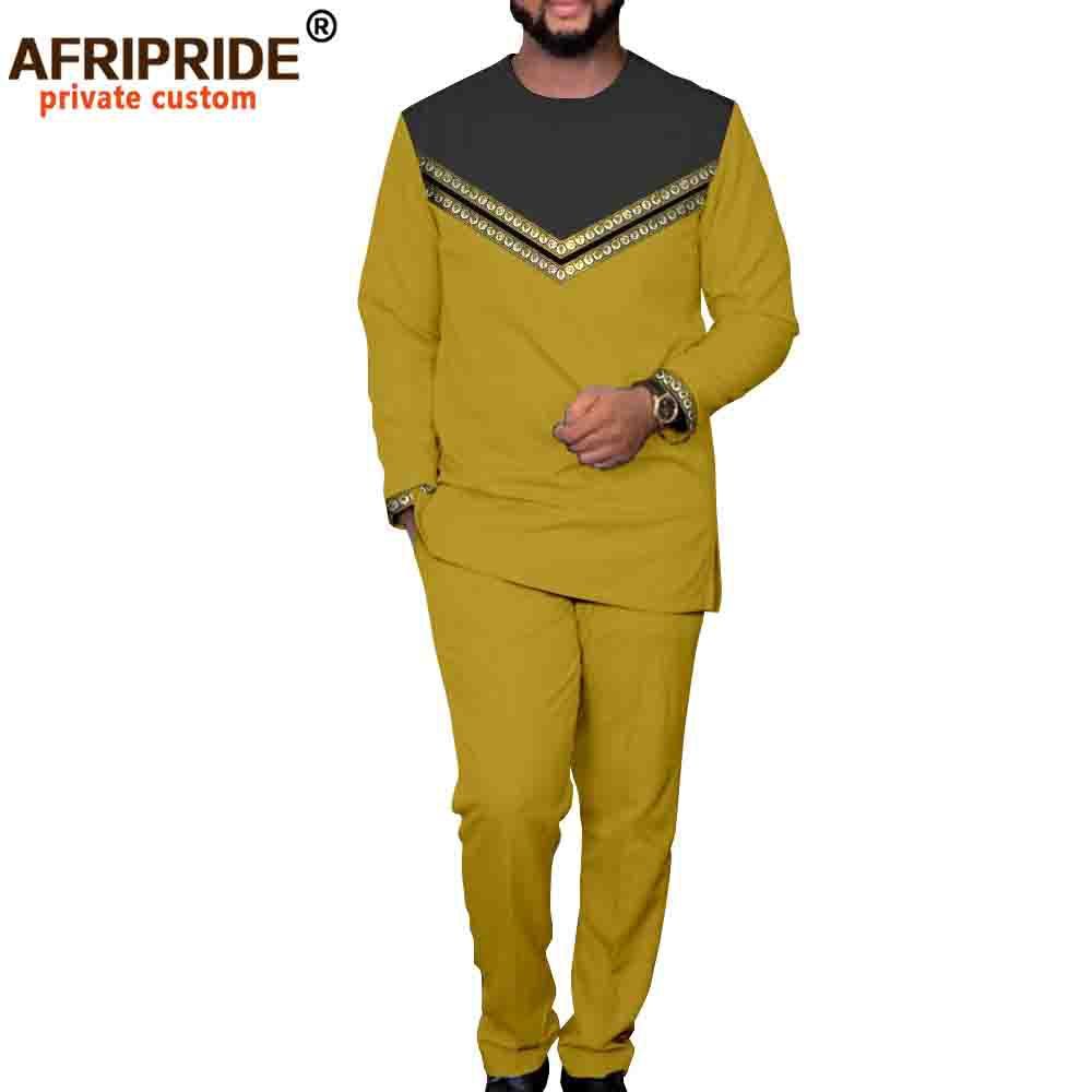 Men's clothing African ethnic solid color cotton men's casual jacket + pants_viptrois.com