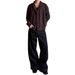 Autumn Winter Floral Wool Blend Half Turtleneck Sweater Unisex Cardigan Old Money Brown Gray Versatile Cleanfit_viptrois.com