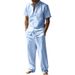 Men's Summer Linen Collared Shirt Set Short Sleeved Casual Two Piece Set American Style Menswear_viptrois.com
