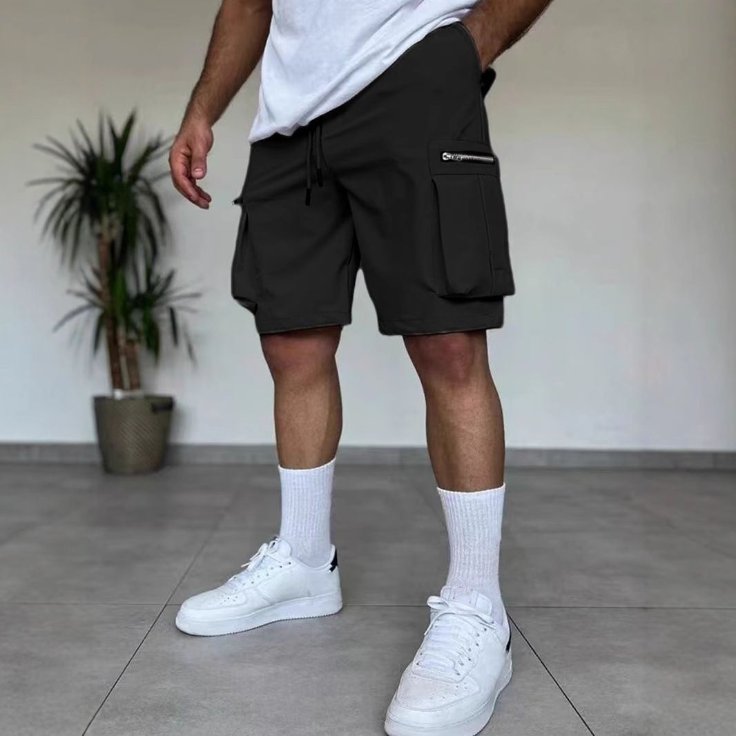 Men's Clothing Shorts Beach Casual Pants Large Loose Solid Color Drawstring Shorts_viptrois.com