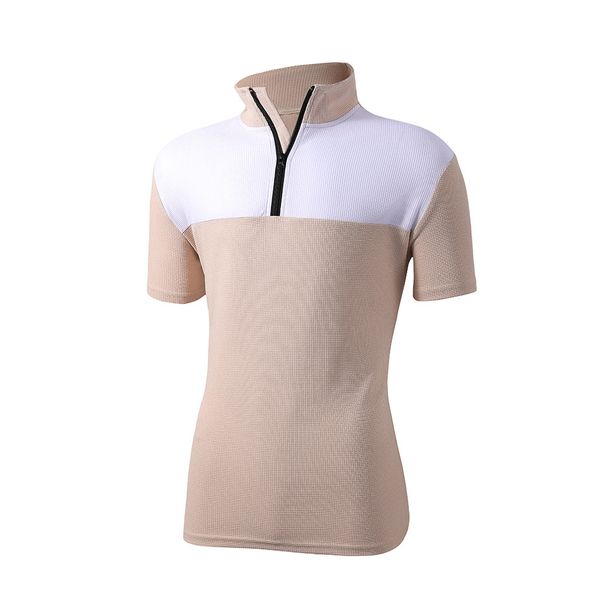 Men's Performance Half-Zip Polo Shirt Breathable Polyester Blend Short Sleeve T-Shirt With Stand Collar (Black, Light Grey, Sage Green, More)_viptrois.com