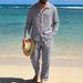 Men's Casual Long Sleeve Shirt And Straight Leg Pants Set Relaxed Fit Spring Fall Outfit_viptrois.com