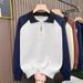 Men’s Japanese-Korean Hybrid Half-Zip Sweater – Contrast Lapel Polo Collar Pullover (Greyish/Apricot, M-3XL)_viptrois.com